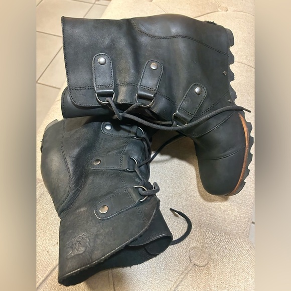 Sorel Joan of Arctic Wedge Mid Boots Womens Quarry Leather Lace Up Waterproof 10 - Picture 6 of 10
